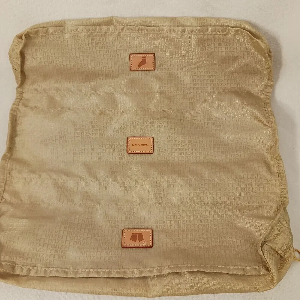 2 Pc LANCEL Laptop Bag Weekend Travel Nylon w Insert Organizer Tan Luxury Brand